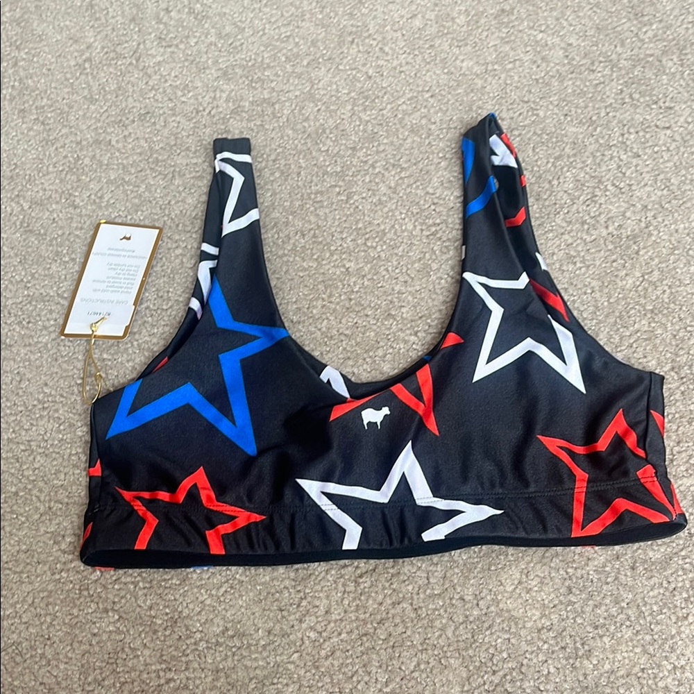 Black Sports Bra with Red, White, and Blue Stars